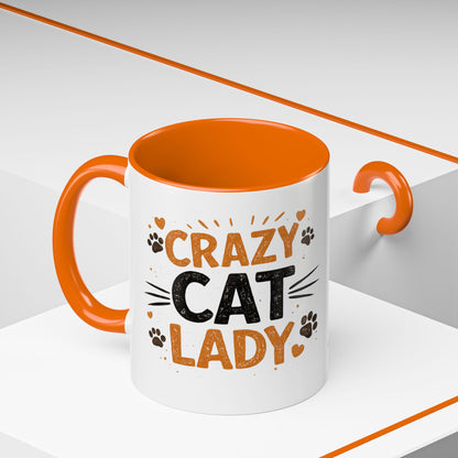 Cat Mug — "Crazy Cat Lady" Cute Kitten Accent Coffee Mug (11/15 oz)