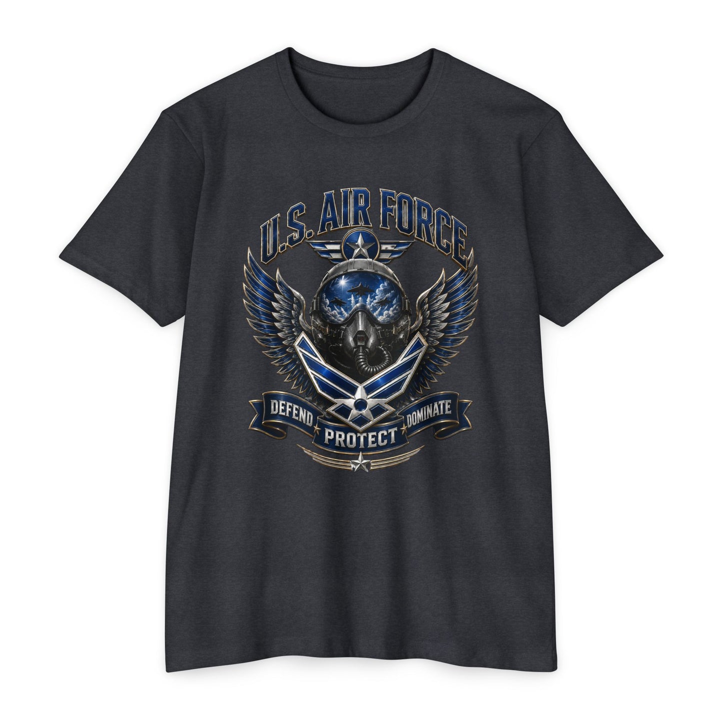 U.S. Air Force Skull Wings T-Shirt — Defend Protect Dominate Military Tee