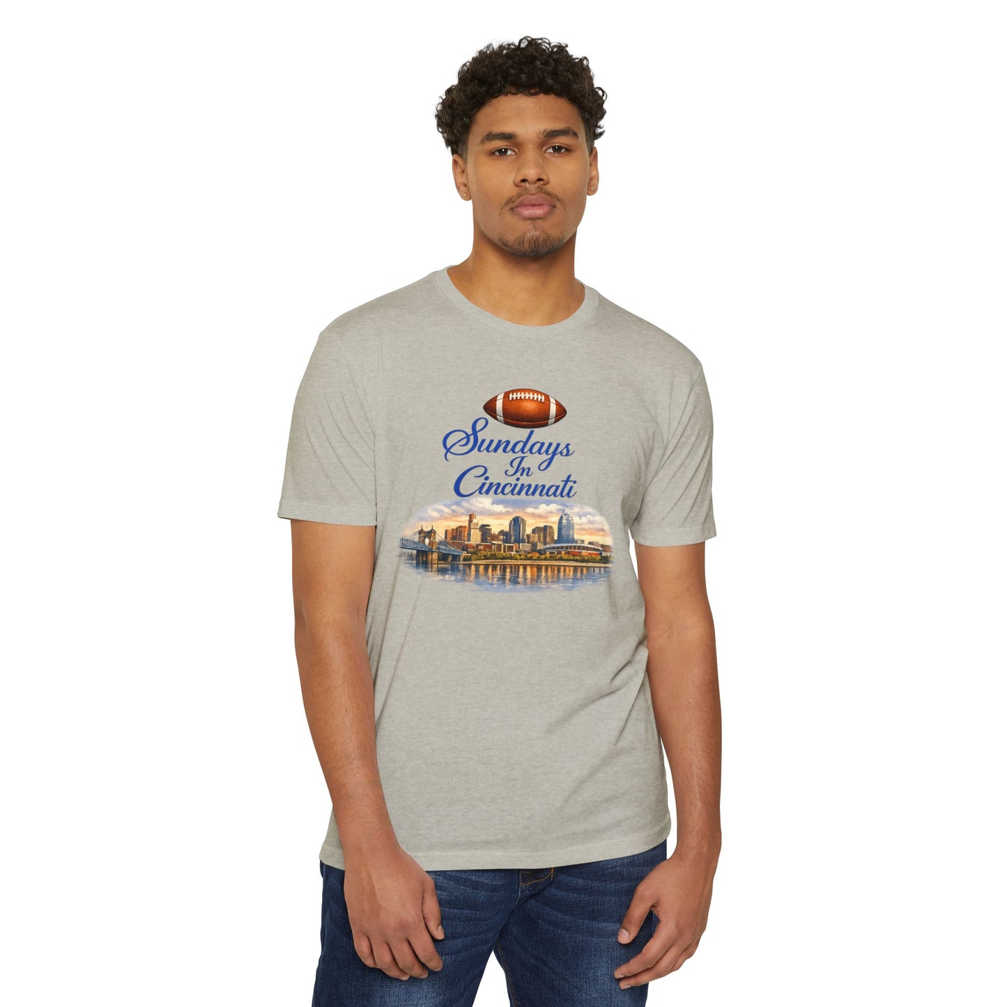 Sundays in Cincinnati Football T-Shirt — City Skyline Game Day Tee