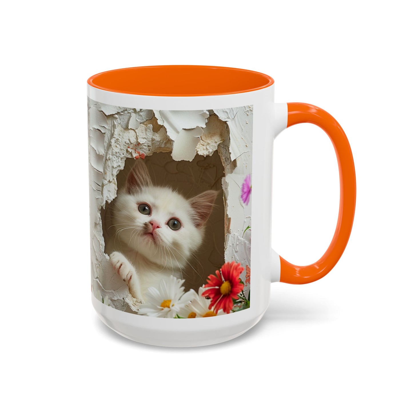 Peek-A-Boo Kitten Accent Coffee Mug — Cute Cat Floral Design (11/15oz)