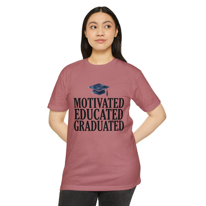 Graduation Tee — "Motivated Educated Graduated" Cap Design