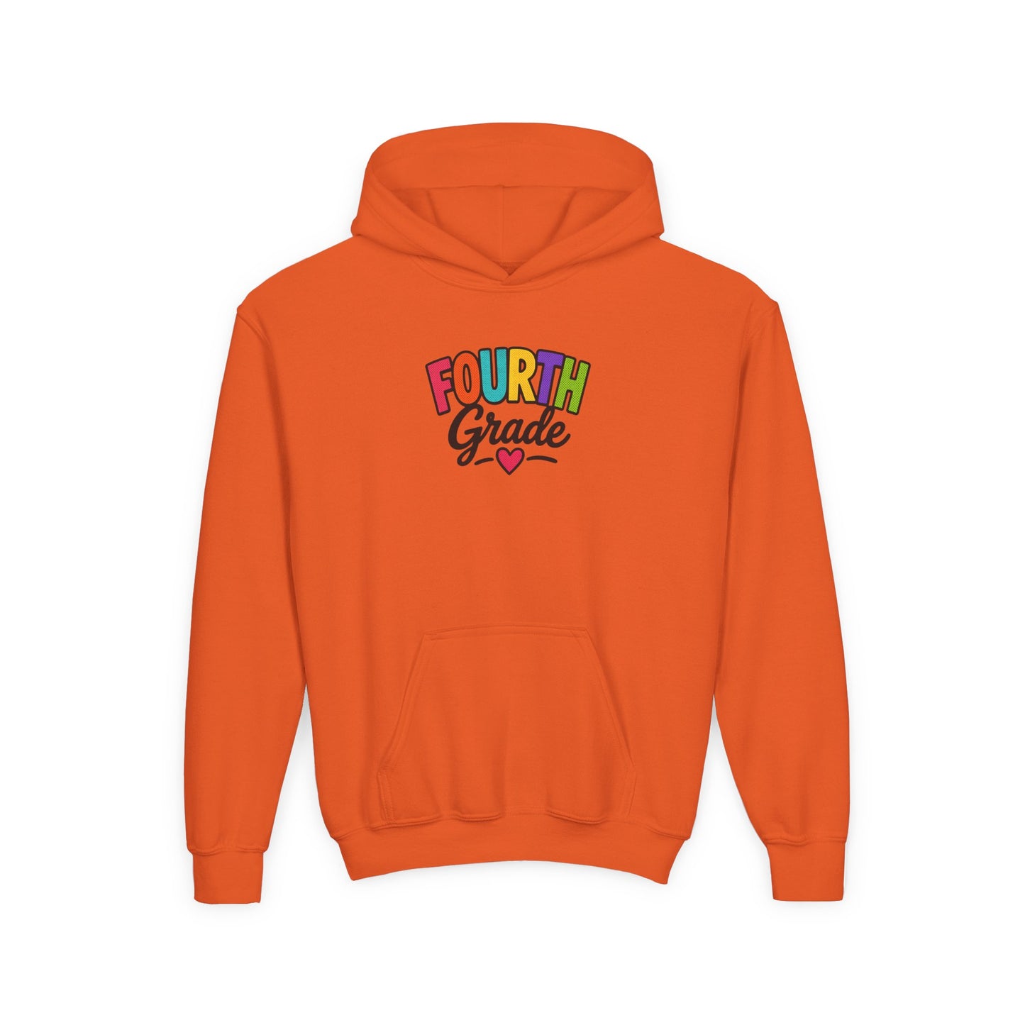 Fourth Grade Hoodie — Colorful Kids School Sweatshirt (“Fourth Grade” with Heart)