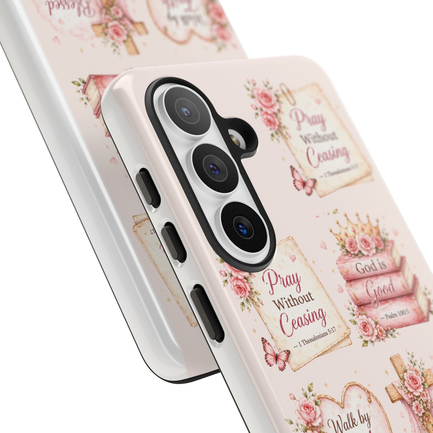 Christian Floral Phone Case — "Pray Without Ceasing" Faith Cross Design