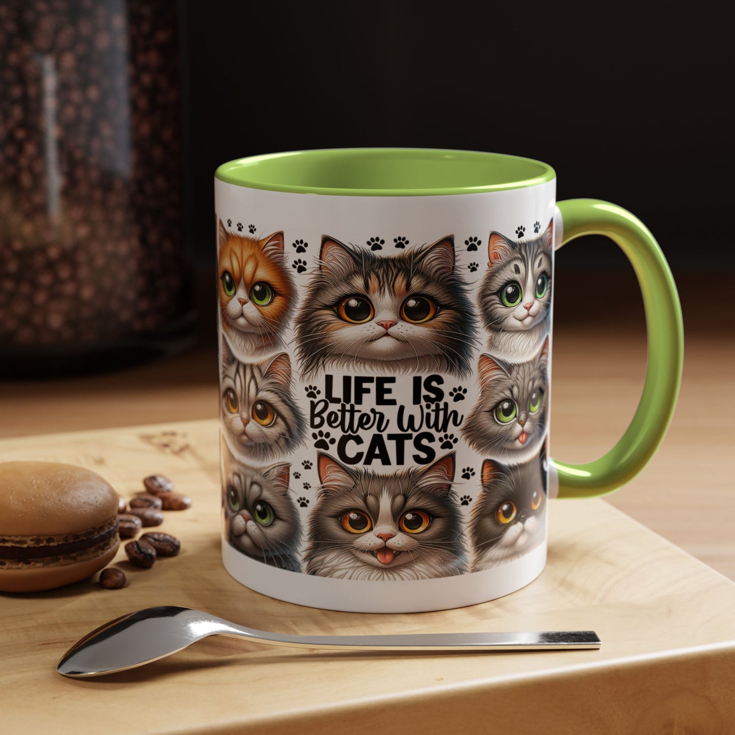 Cat Lover Coffee Mug — “Life Is Better With Cats” Accent 11/15oz