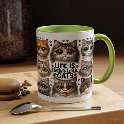 Cat Lover Coffee Mug — “Life Is Better With Cats” Accent 11/15oz