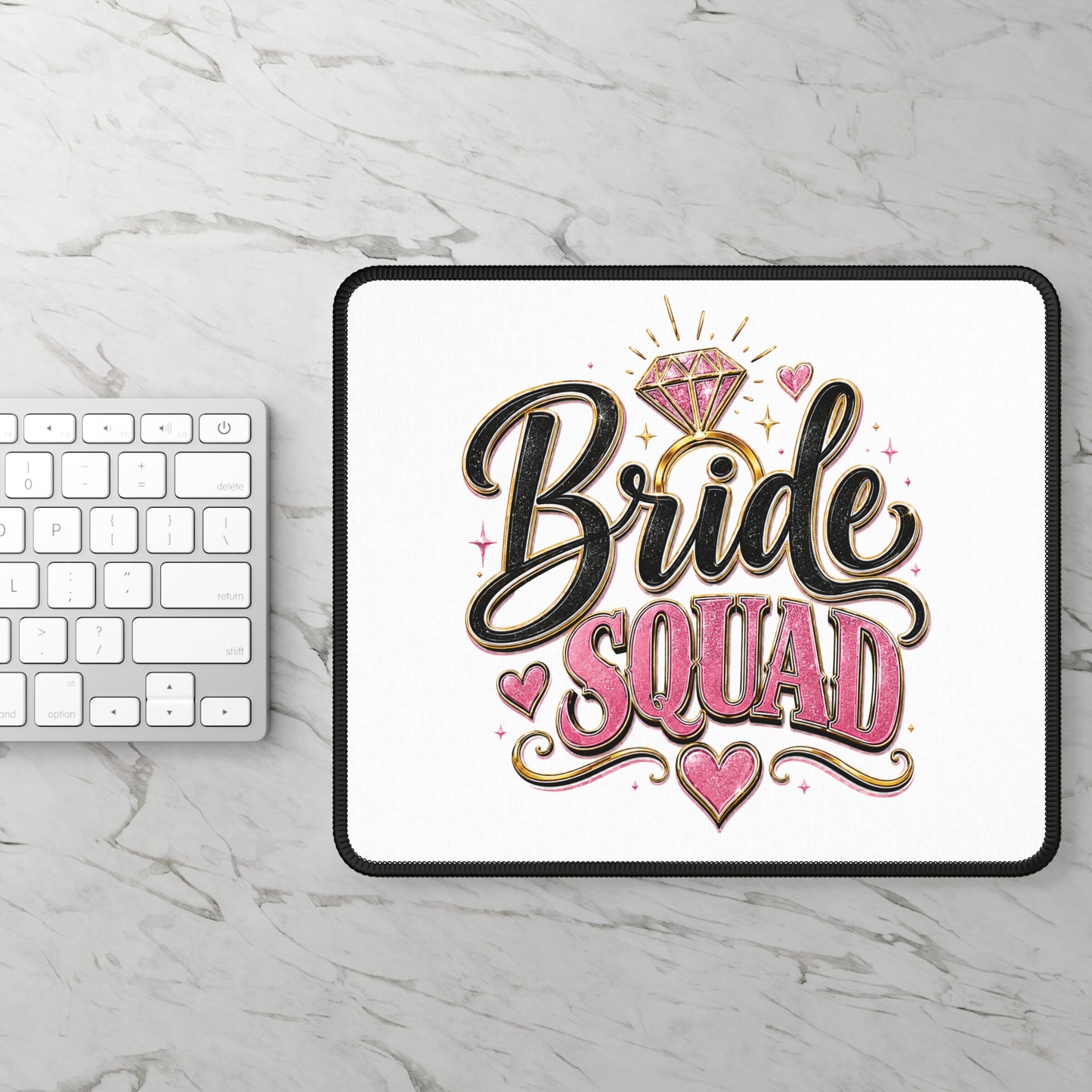Bride Squad Gaming Mouse Pad — Bachelorette Party Pink Ring Design