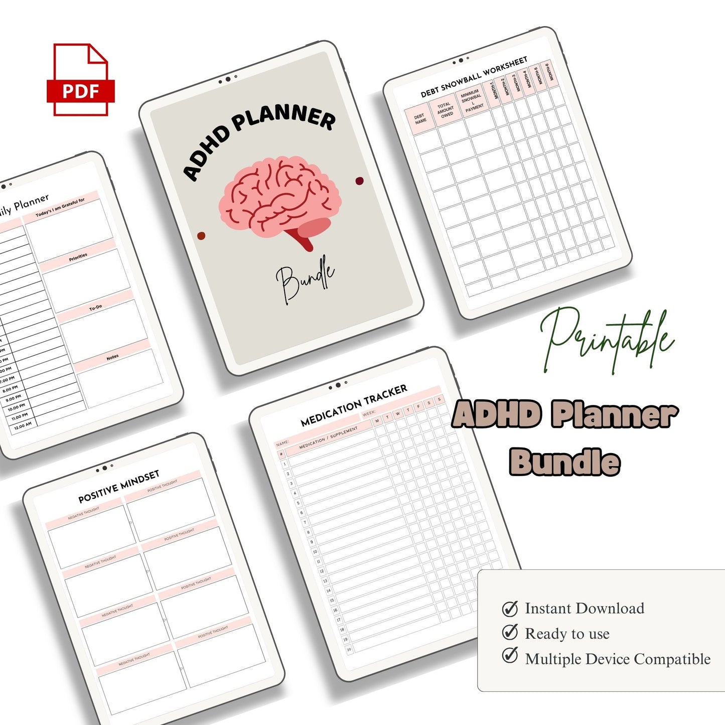 ADHD Planner Bundle | Focus & Productivity System | Daily, Weekly & Habit Planner for ADHD Adults & Students