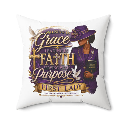 First Lady Faith Pillow — "Walking in Grace, Leading in Faith" Decorative Throw Pillow