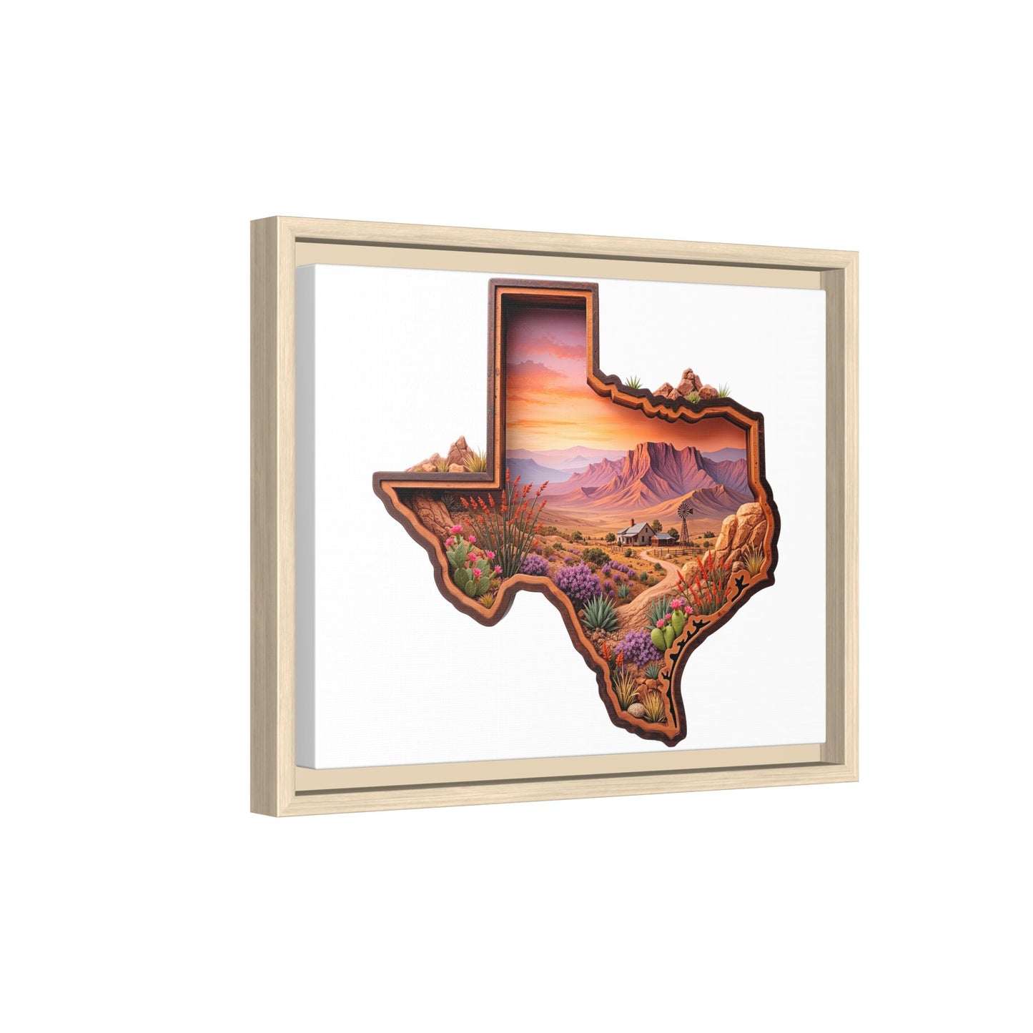Framed Texas Landscape Matte Canvas — Desert Sunset State Art Print