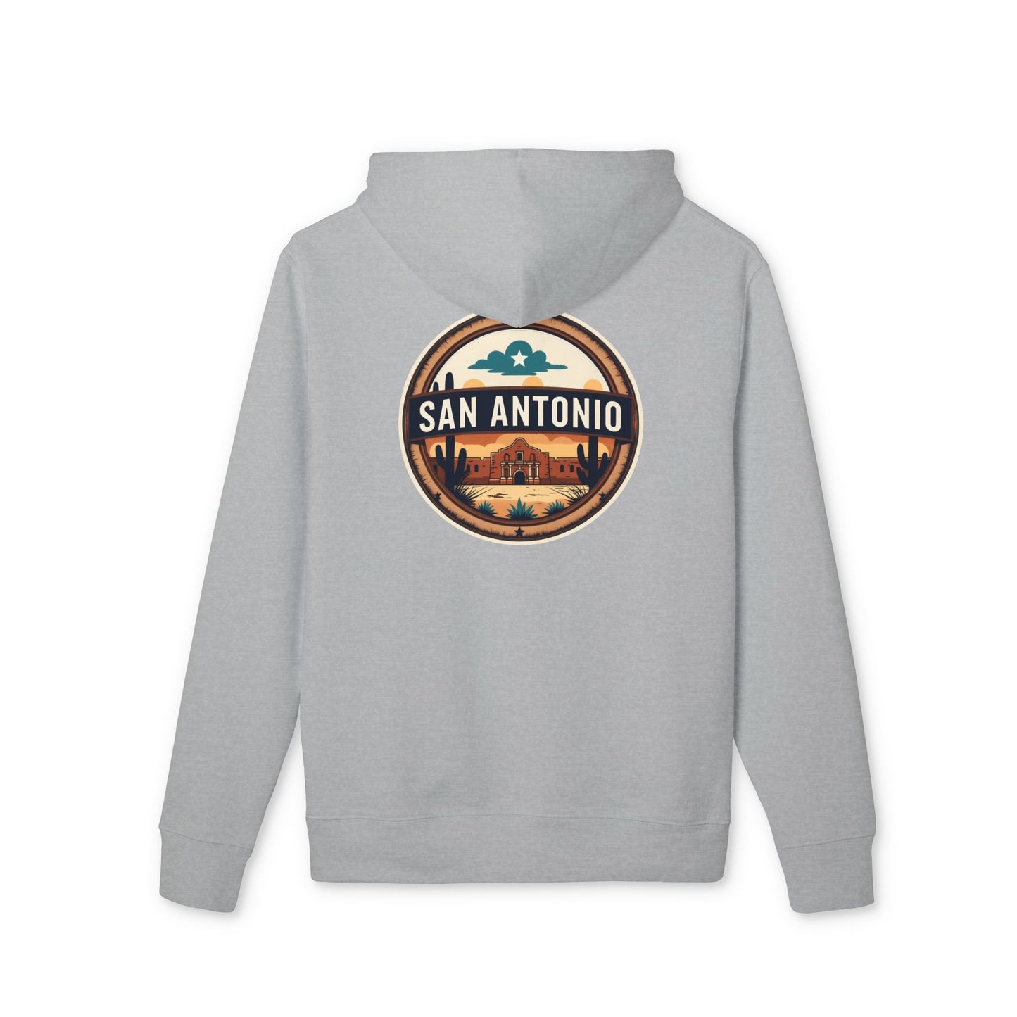 San Antonio Vintage Patch Hoodie — Retro Cityscape Travel Sweatshirt