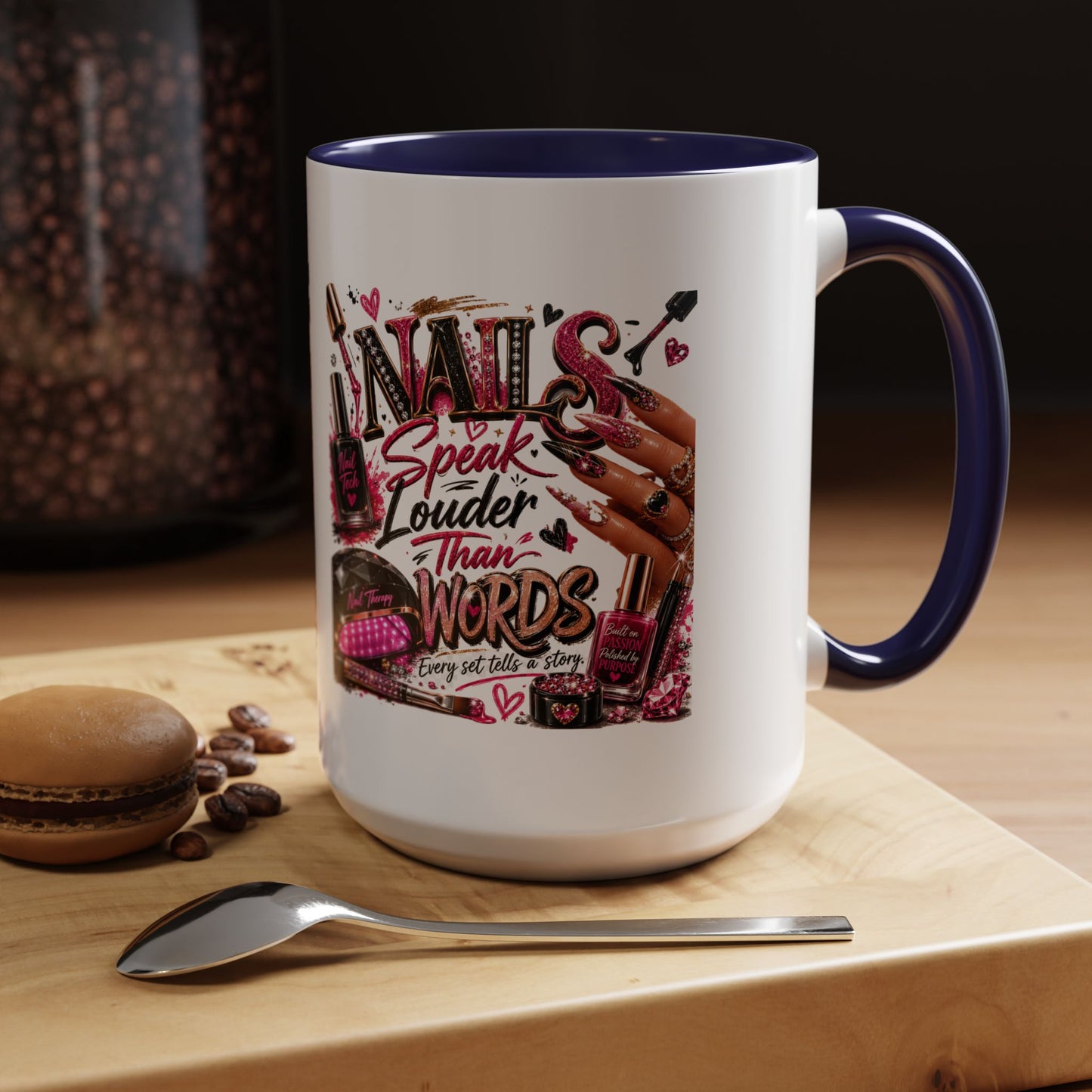 Nails Speak Louder Than Words Accent Coffee Mug — Pink Manicure Beauty Gift (11/15oz)