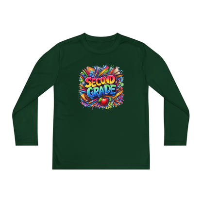 Second Grade Youth Long Sleeve Tee — Colorful School Supplies Back-to-School Shirt
