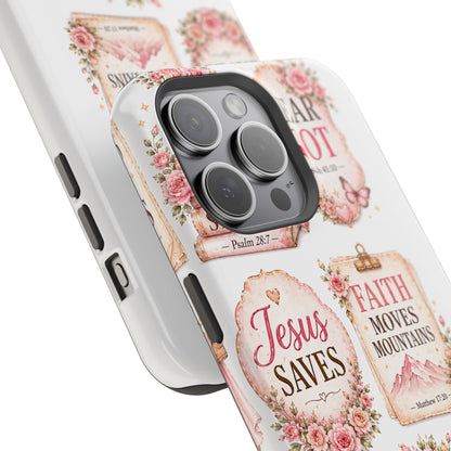 Christian Phone Case - "Fear Not, Faith Moves Mountains, Jesus Saves" Floral Magnetic Impact-Resistant Case