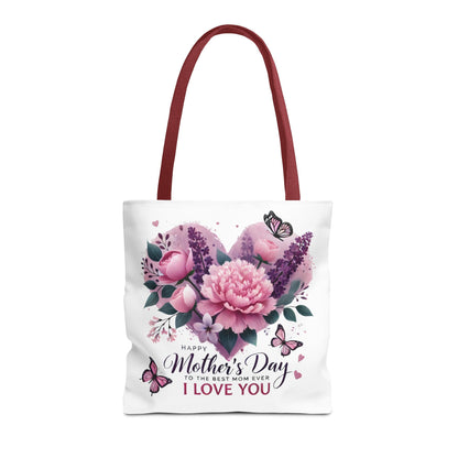 Mother's Day Floral Tote Bag - "Happy Mother's Day I Love You" Heart Bouquet