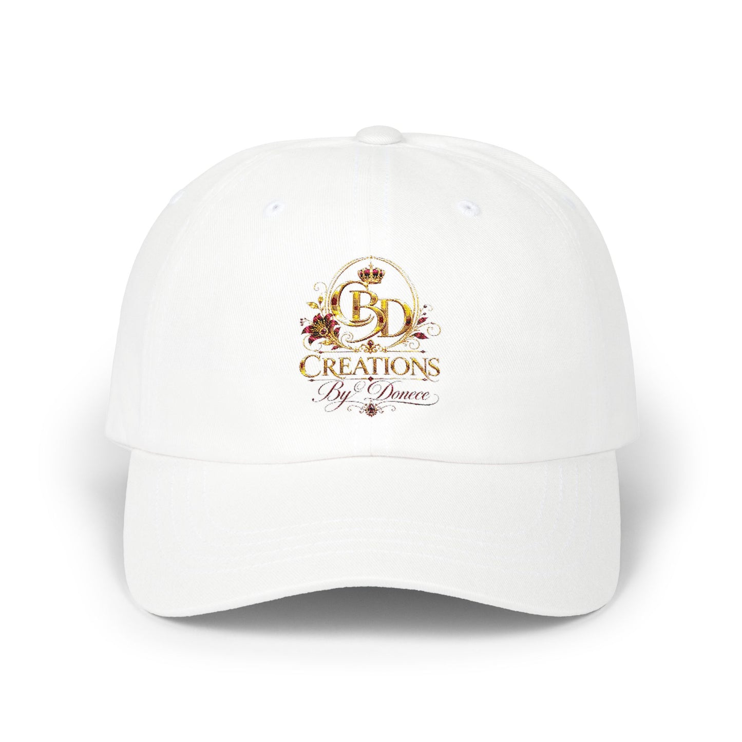 Dad Cap — Floral Gold 'Creations By Donece' Logo Embroidered Hat