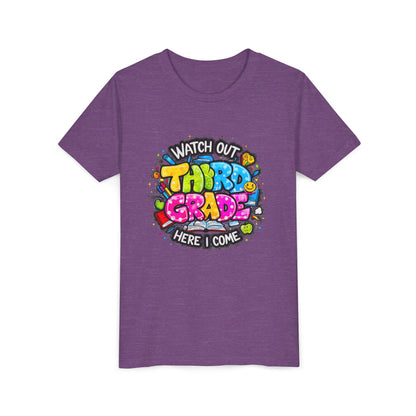 Third Grade Kids T‑Shirt — "Watch Out Third Grade Here I Come" Back-to-School Tee