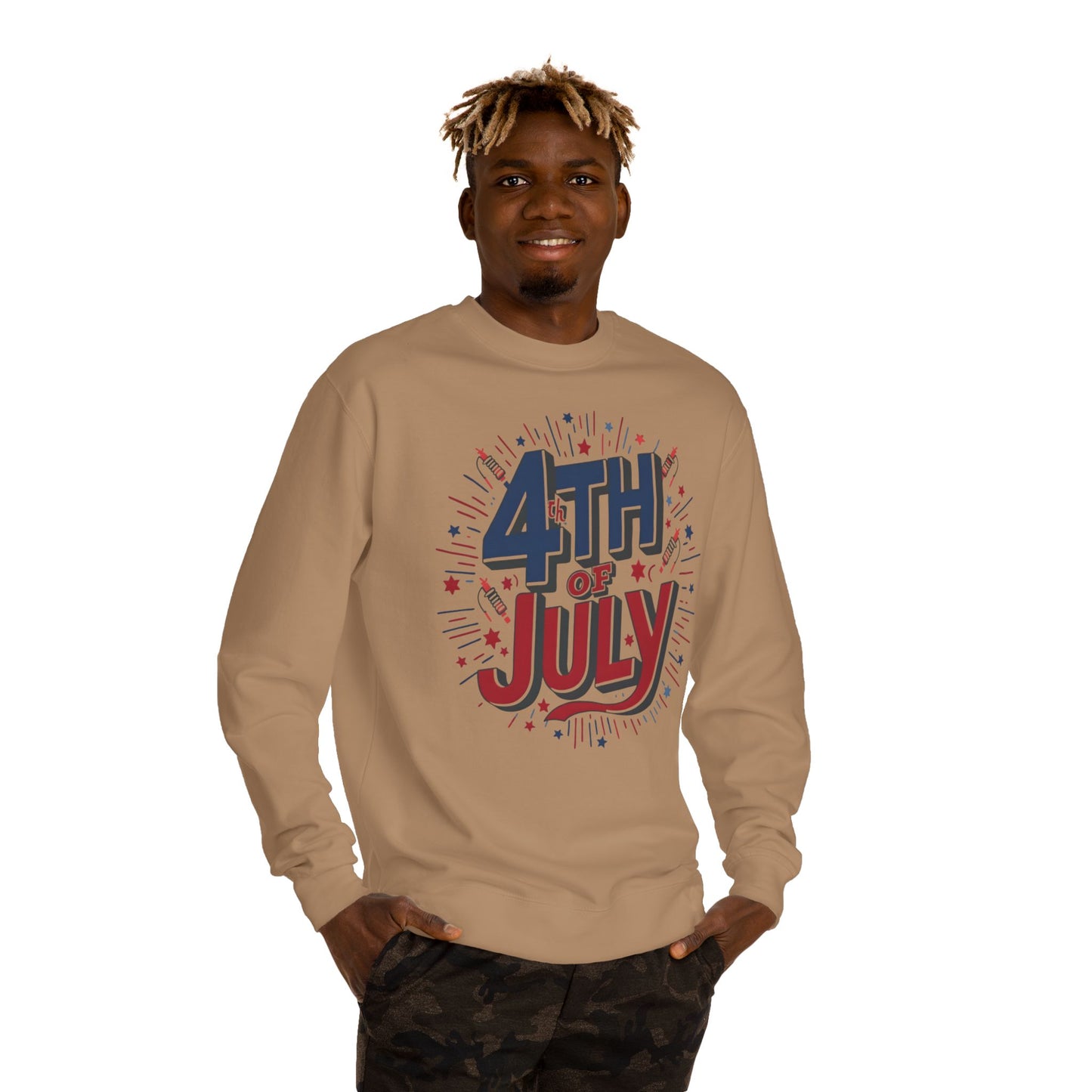 4th of July Crewneck Sweatshirt — Patriotic Fireworks Graphic