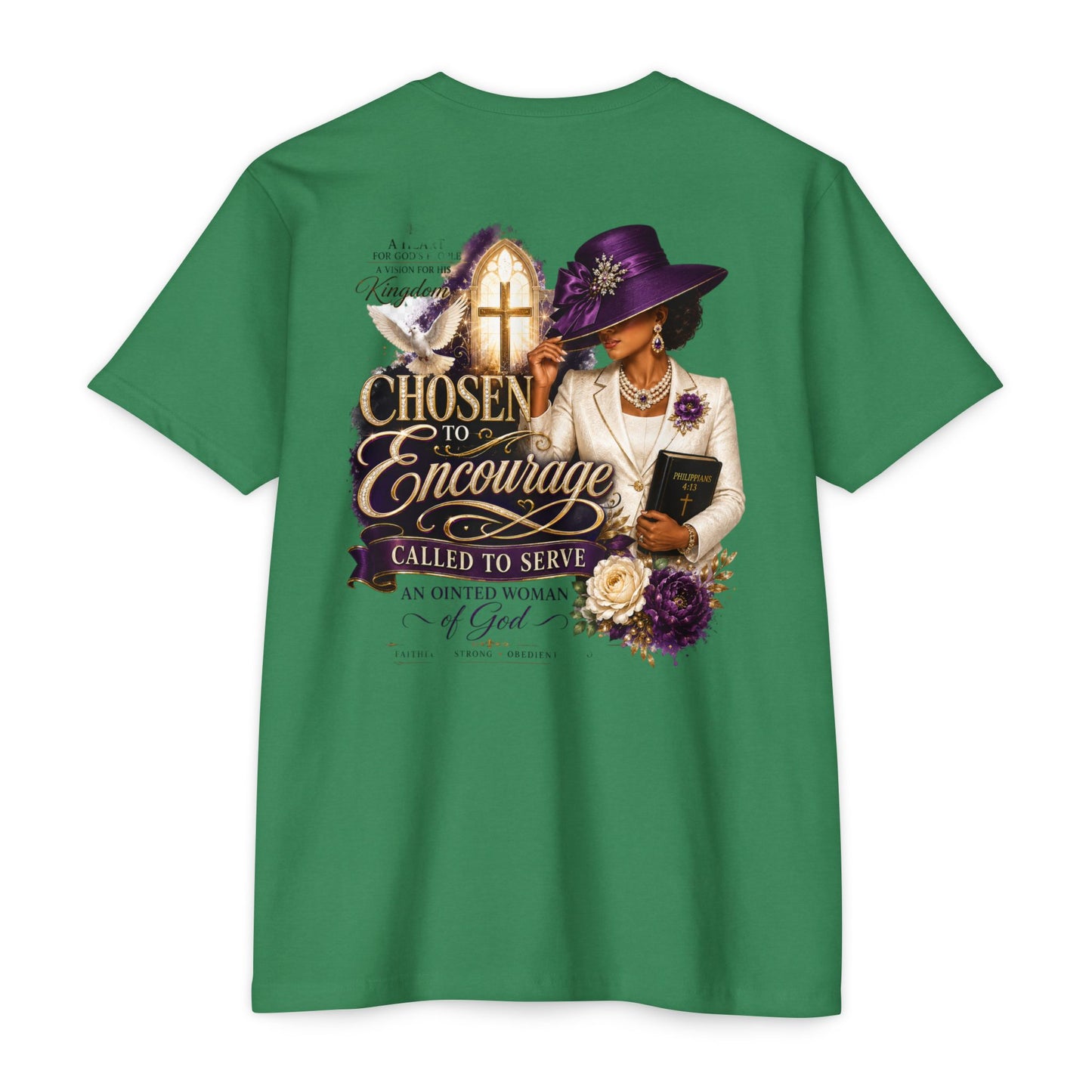Chosen to Encourage Christian T-Shirt — 'Called to Serve' Purple Church Hat Design