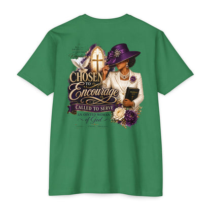 Chosen to Encourage Christian T-Shirt — 'Called to Serve' Purple Church Hat Design