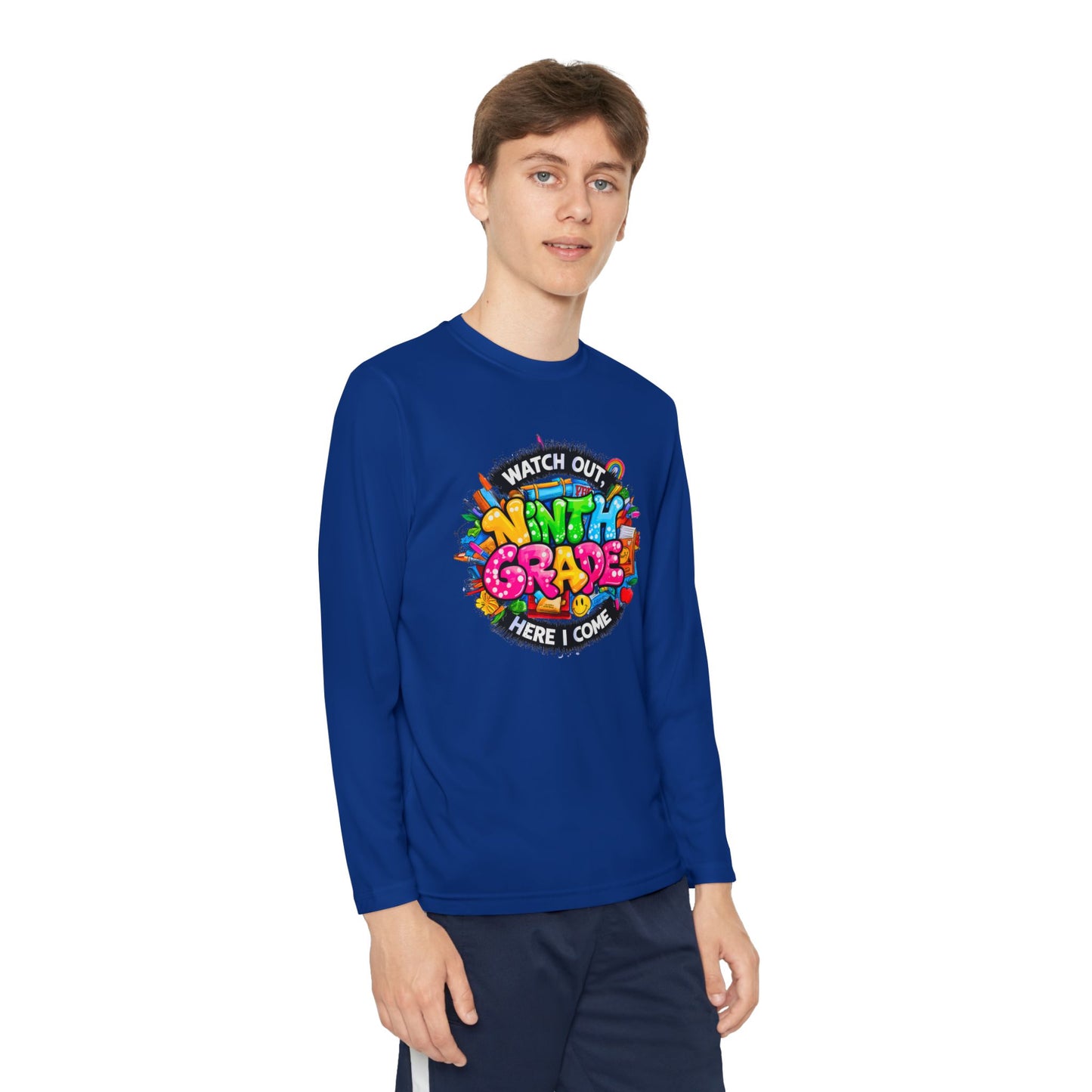 Ninth Grade Crewneck Long Sleeve — "Watch Out Ninth Grade Here I Come" Back-to-School Tee
