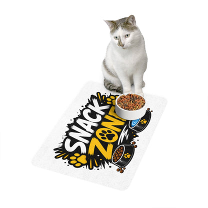 Snack Zone Pet Food Mat (12x18) — Funny Dog & Cat Bowl Placemat, Non-Slip Feeding Mat