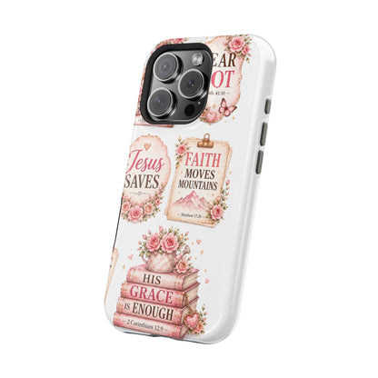 Christian Phone Case - "Fear Not, Faith Moves Mountains, Jesus Saves" Floral Magnetic Impact-Resistant Case