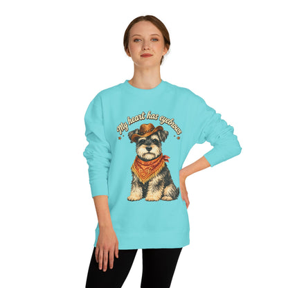 Schnauzer Cowboy Sweatshirt – "My Heart Has Eyeholes" Cute Western Dog Crewneck
