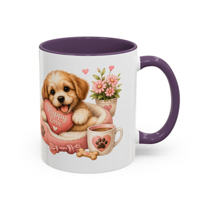 Puppy Love Coffee Mug — Cute Dog Heart Accent Mug (11/15oz)
