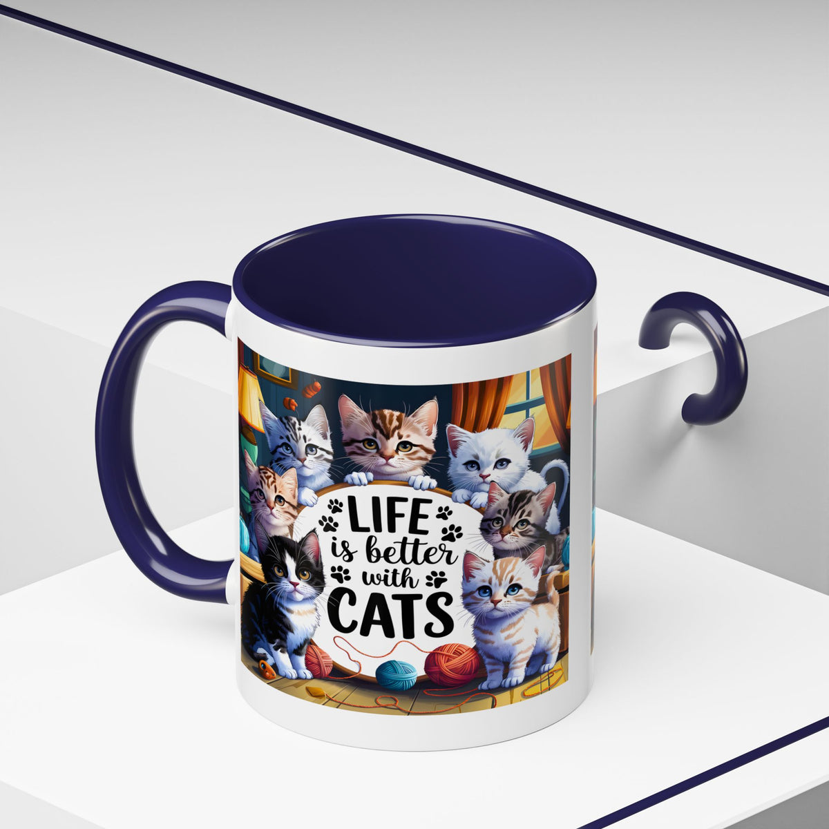 Life Is Better With Cats Accent Coffee Mug – Cute Kitten Cat Lover Gift (11/15oz)