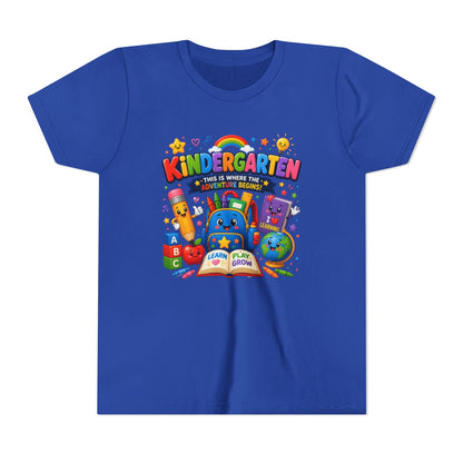 Kindergarten Kids T‑Shirt — 'Kindergarten: This Is Where the Fun Begins' Colorful Back-to-School Tee