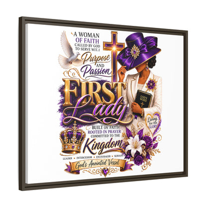 First Lady Faith Wall Art — Framed Matte Canvas (Purple & Gold)