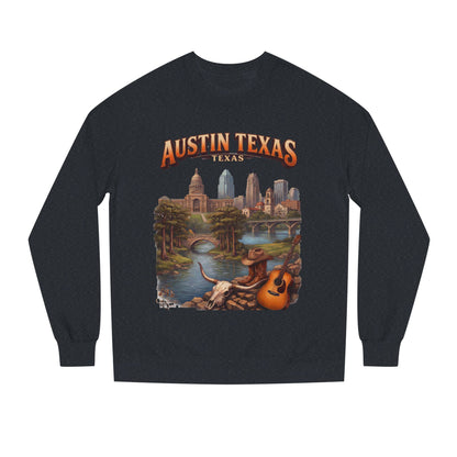 Austin Texas Sweatshirt — Vintage Cityscape & Guitar Crewneck
