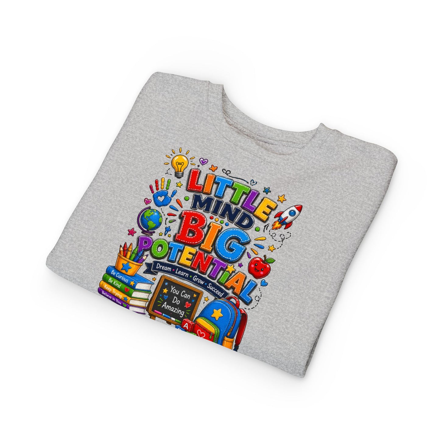 Toddler Sweatshirt — "Little Mind Big Potential" Back-to-School Kids Crewneck