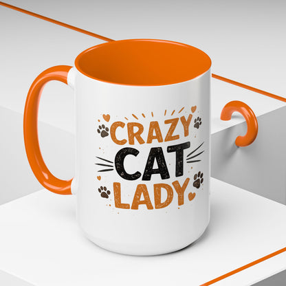 Cat Mug — "Crazy Cat Lady" Cute Kitten Accent Coffee Mug (11/15 oz)