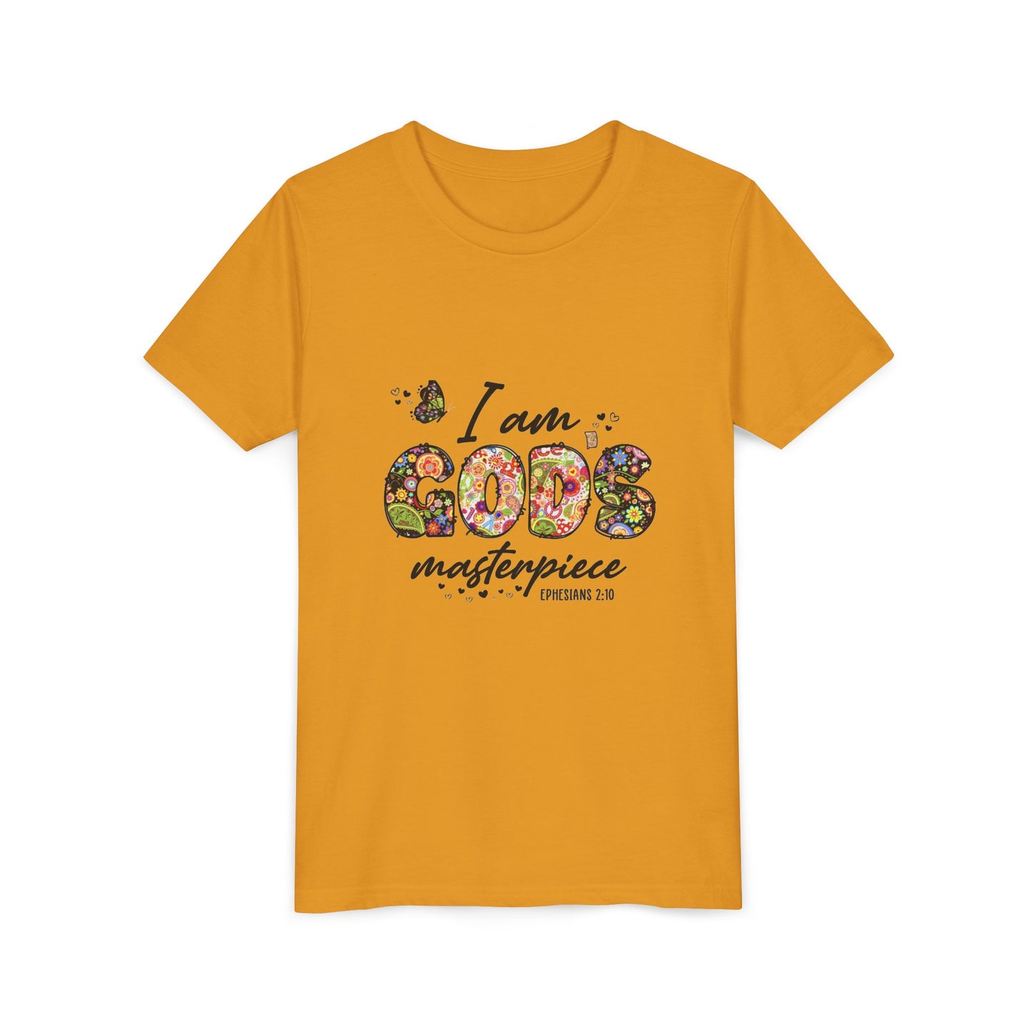 I Am God’s Masterpiece Youth Tee — Floral Christian Inspirational Shirt