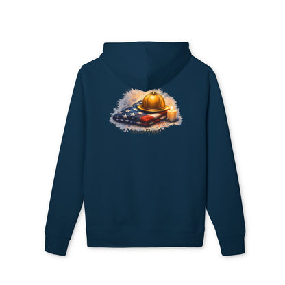 9/11 Never Forget Hoodie — Firefighter Helmet & Flag Tribute