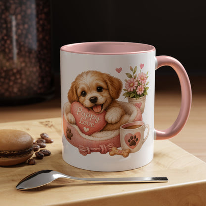 Puppy Love Coffee Mug — Cute Dog Heart Accent Mug (11/15oz)