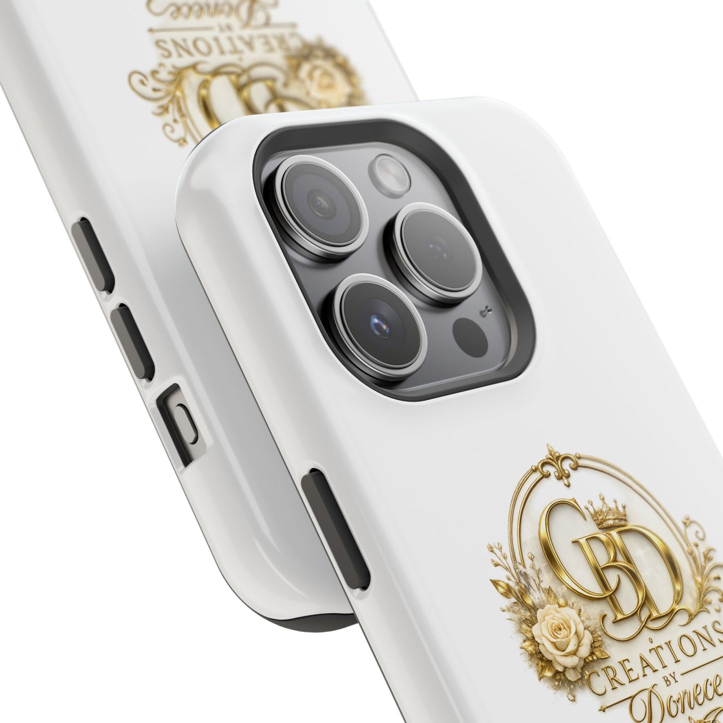 Magnetic Impact-Resistant Phone Case — Gold Floral Crest Logo