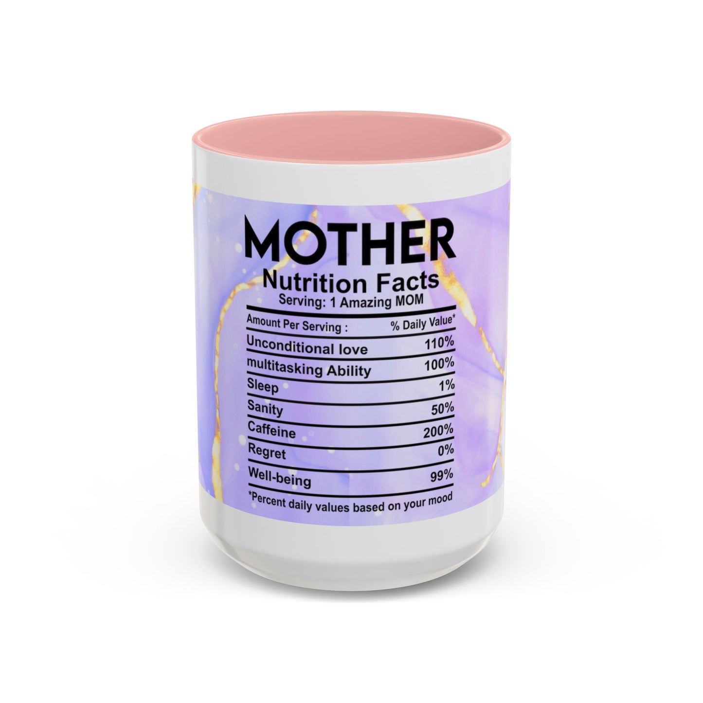 Mother Nutrition Facts Coffee Mug — Floral “Amazing Mom” 11/15oz Accent Mug