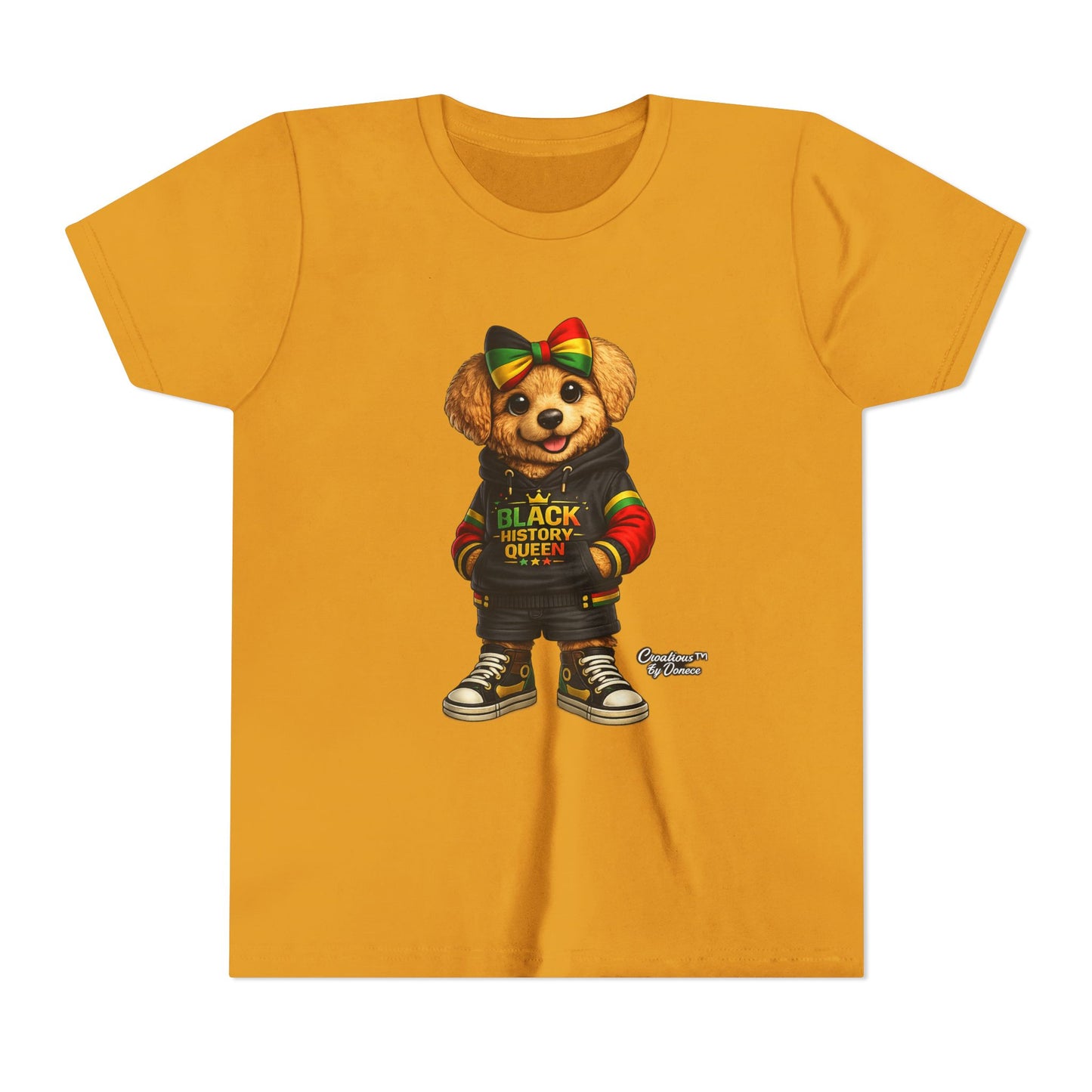 Youth Tee — Black History Queen Bear Graphic T-Shirt