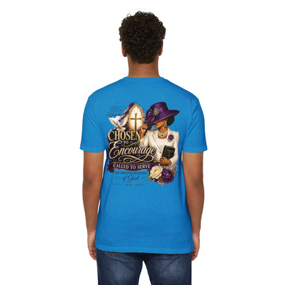 Chosen to Encourage Christian T-Shirt — 'Called to Serve' Purple Church Hat Design