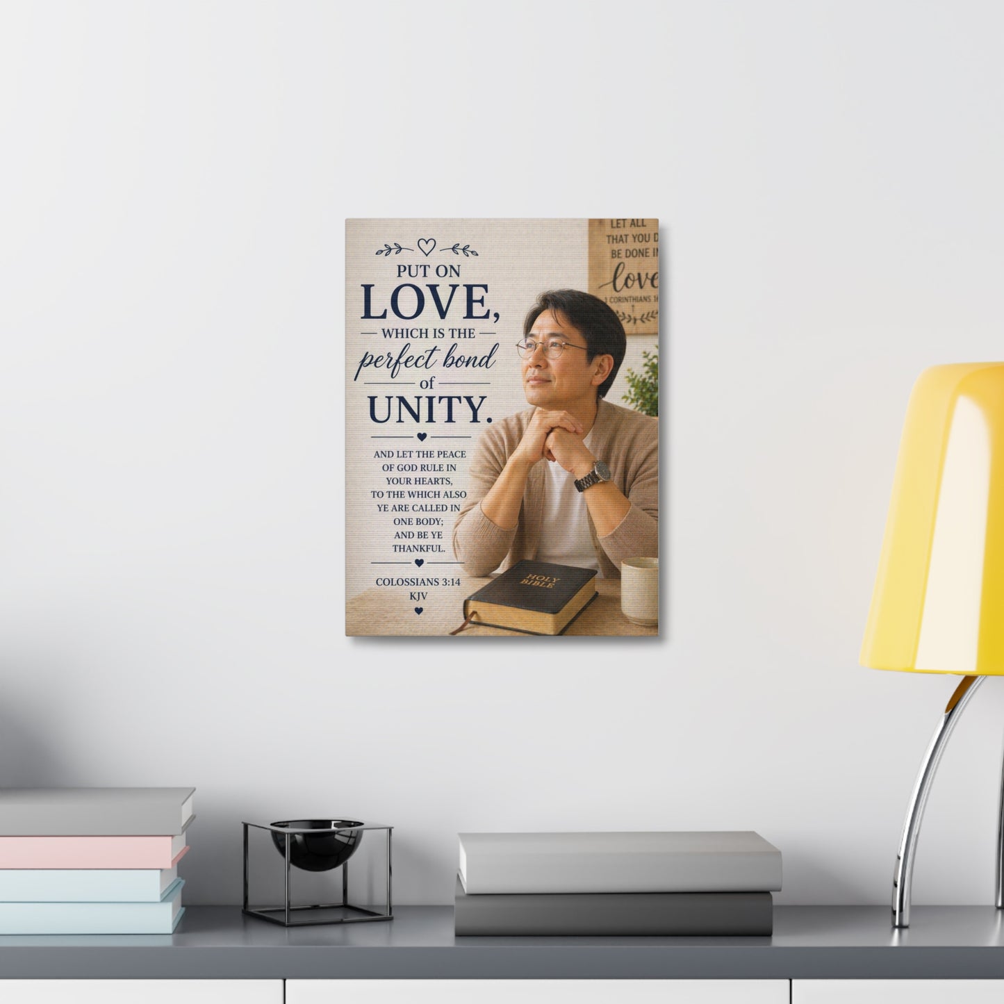 Canvas Wall Art — “Put On Love” Colossians 3:14 Religious Unity Print