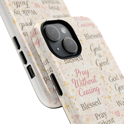 Christian Faith Magnetic Phone Case — "Pray Without Ceasing" Patterned Tough Case