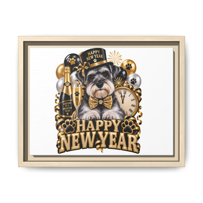 Happy New Year Schnauzer Matte Canvas Framed Art