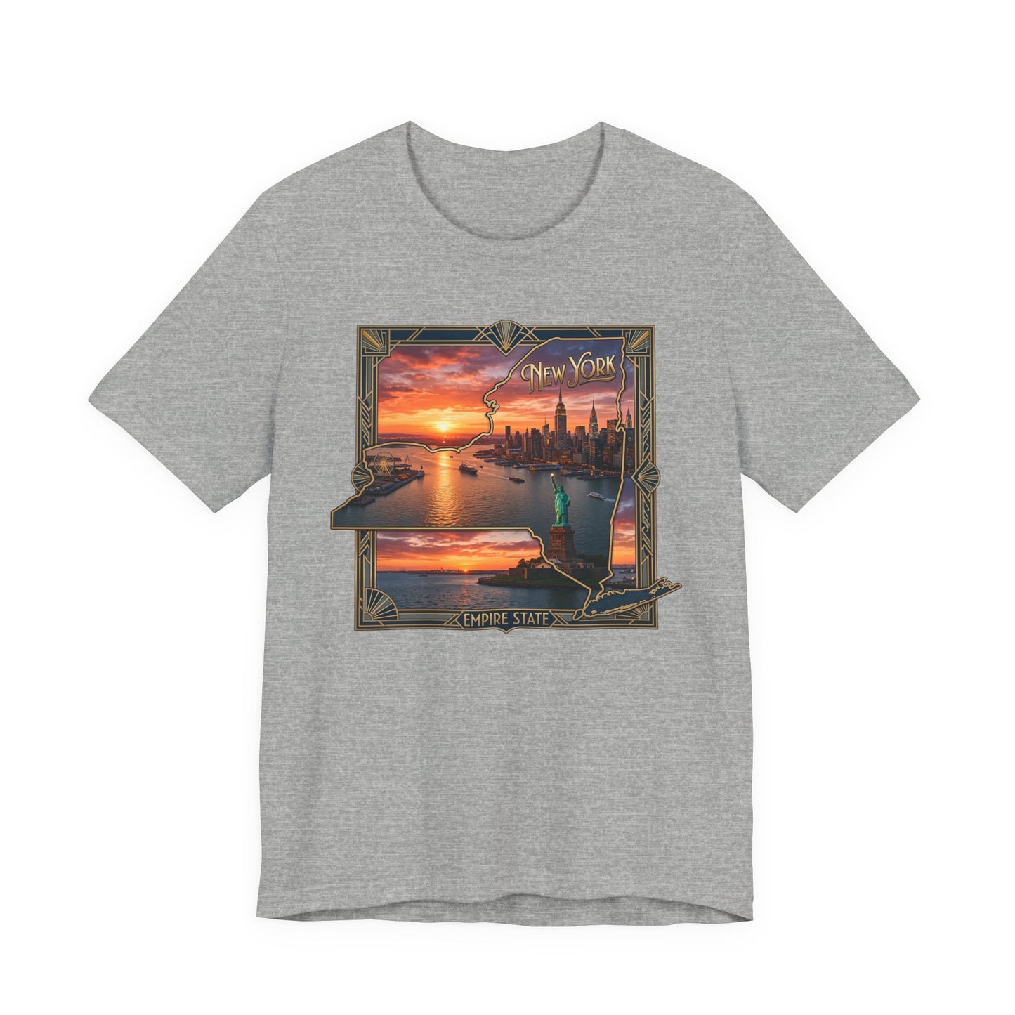 New York Sunset Skyline Tee — Statue of Liberty Vintage Travel T‑Shirt