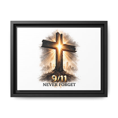 9/11 Never Forget Framed Canvas Wall Art — Memorial Cross Tribute