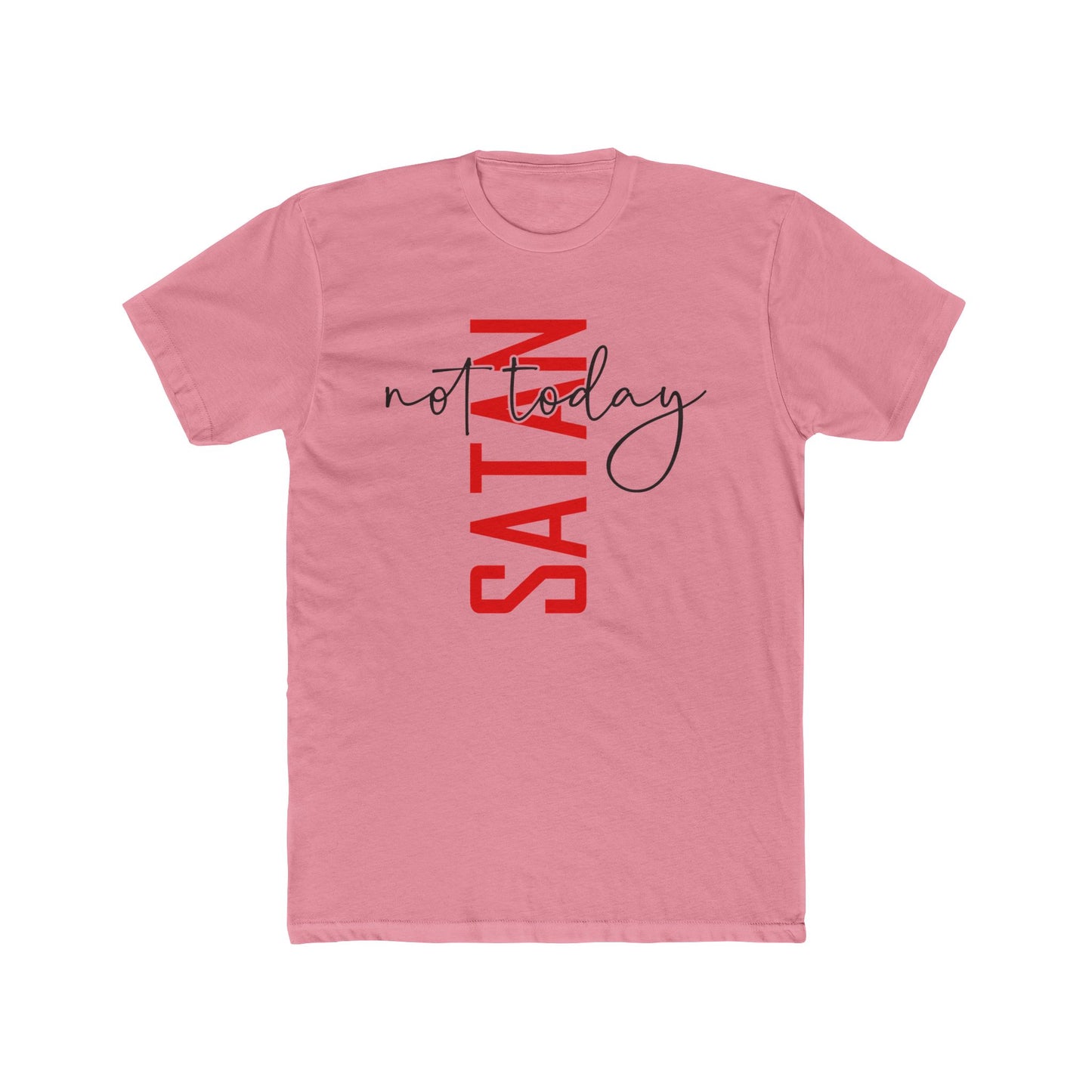 Crew Tee — "No Today Satan" Vertical Red Text Graphic T‑Shirt