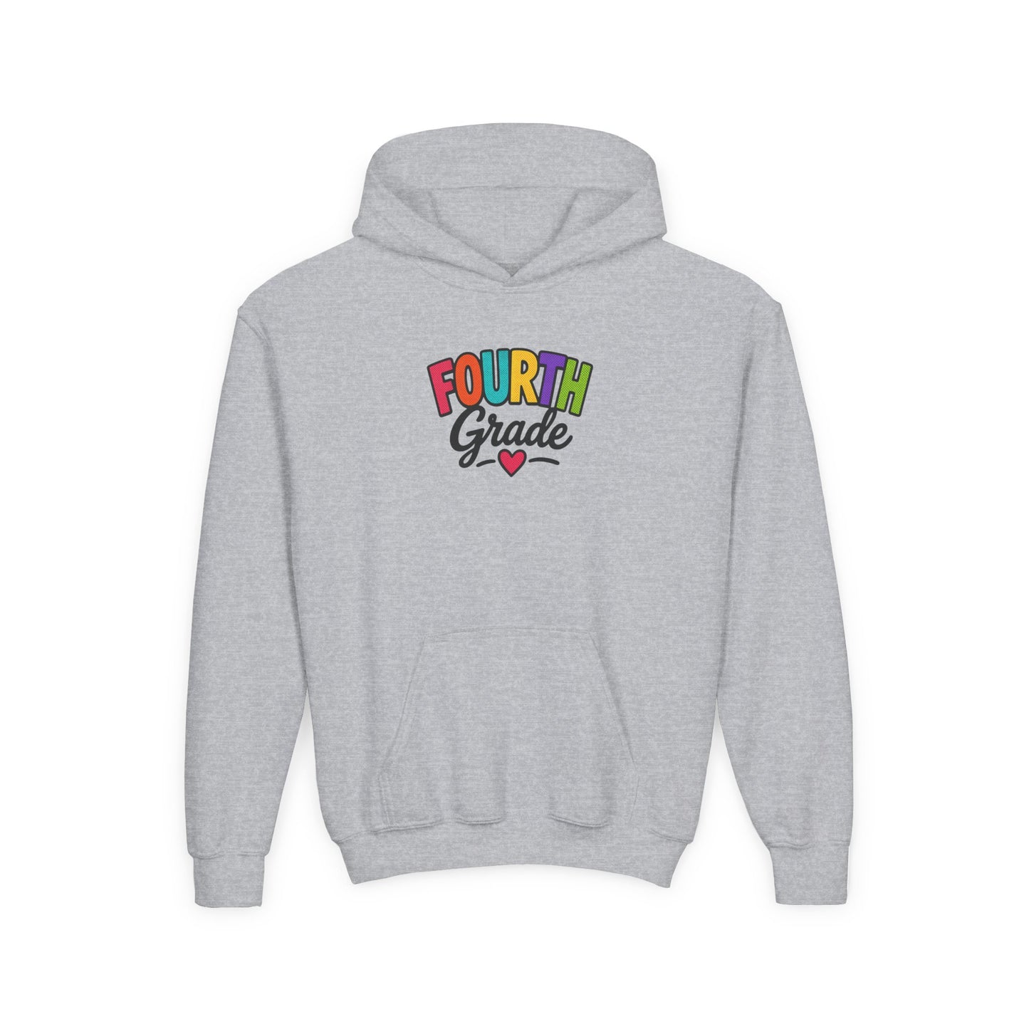 Fourth Grade Hoodie — Colorful Kids School Sweatshirt (“Fourth Grade” with Heart)