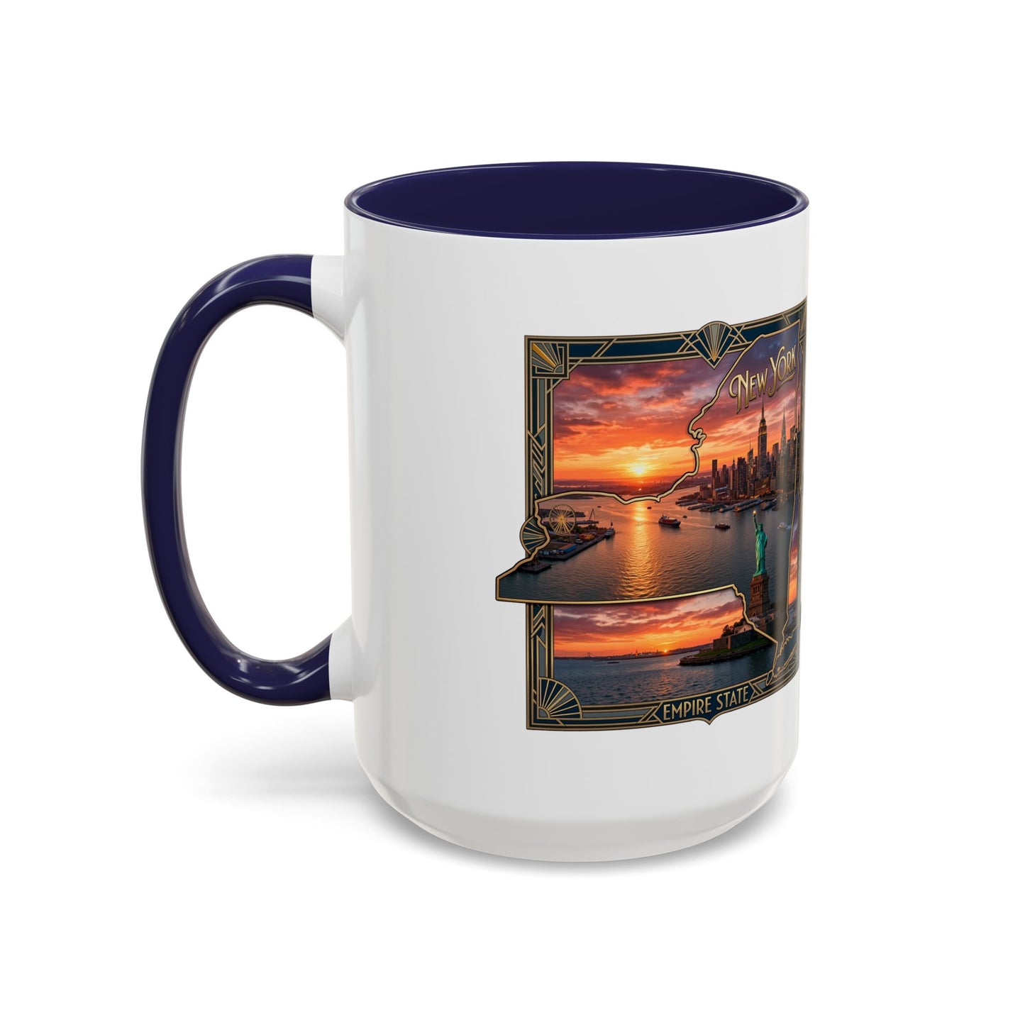 New York Skyline Accent Coffee Mug — Empire State Sunset Scene (11/15oz)