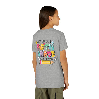 Fifth Grade Here I Come Youth Tee — Colorful Back-to-School Kids Shirt